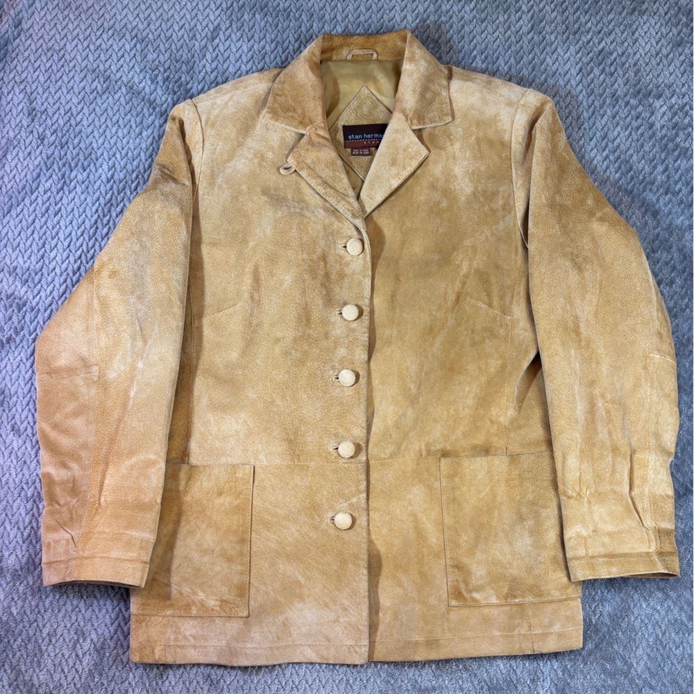 Women’s Vintage Stan Herman Tan Suede 100% Leather Western Jacket Size Large